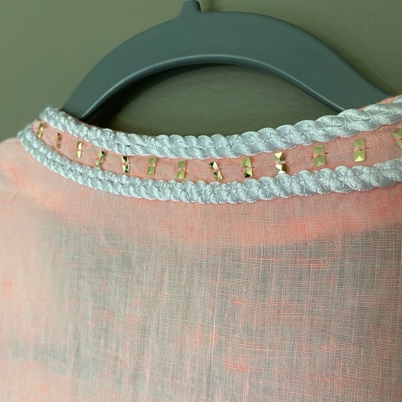 LILLY PULITZER Amelia Island Embroidered 100% Linen Coral Tunic Top Size XS - Picture 11 of 11